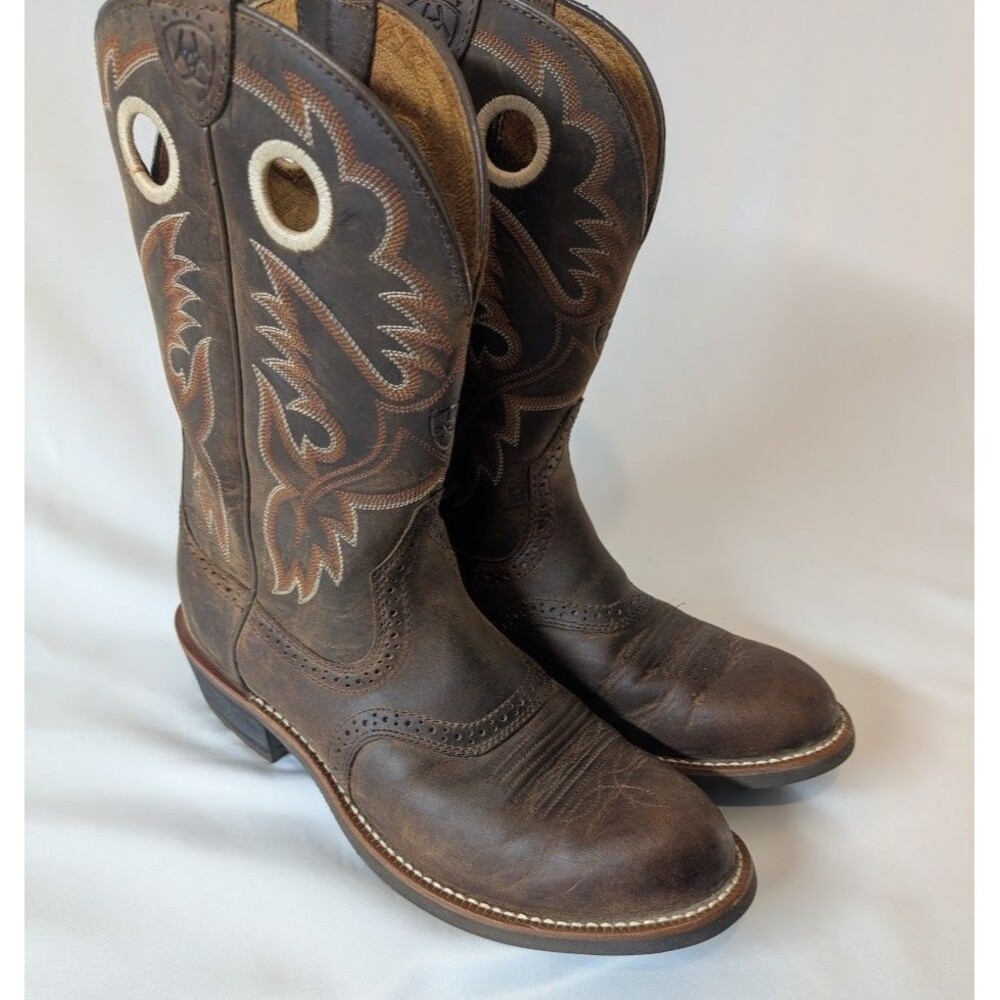 Womens Ariat Leather Cowboy Boots Brown Western Stitch Round Toe Size 9B